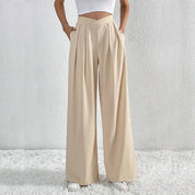 Summer New Solid Color Pleated Casual Wide-leg Pants Loose Casual Women's Commuting Versatile Style Comfortable TrousersS Apricot