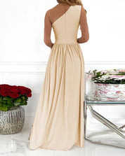 Women's One Shoulder High Split Cutout Sleeveless Elegant Sexy Cocktail Maxi Dress Dresses