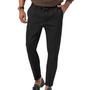 Men’s Drawstring Straight Casual-Business Pants Black Men Pants