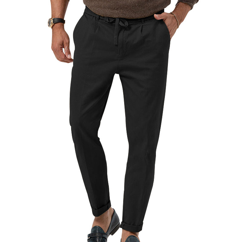 Men’s Drawstring Straight Casual-Business Pants Black Men Pants