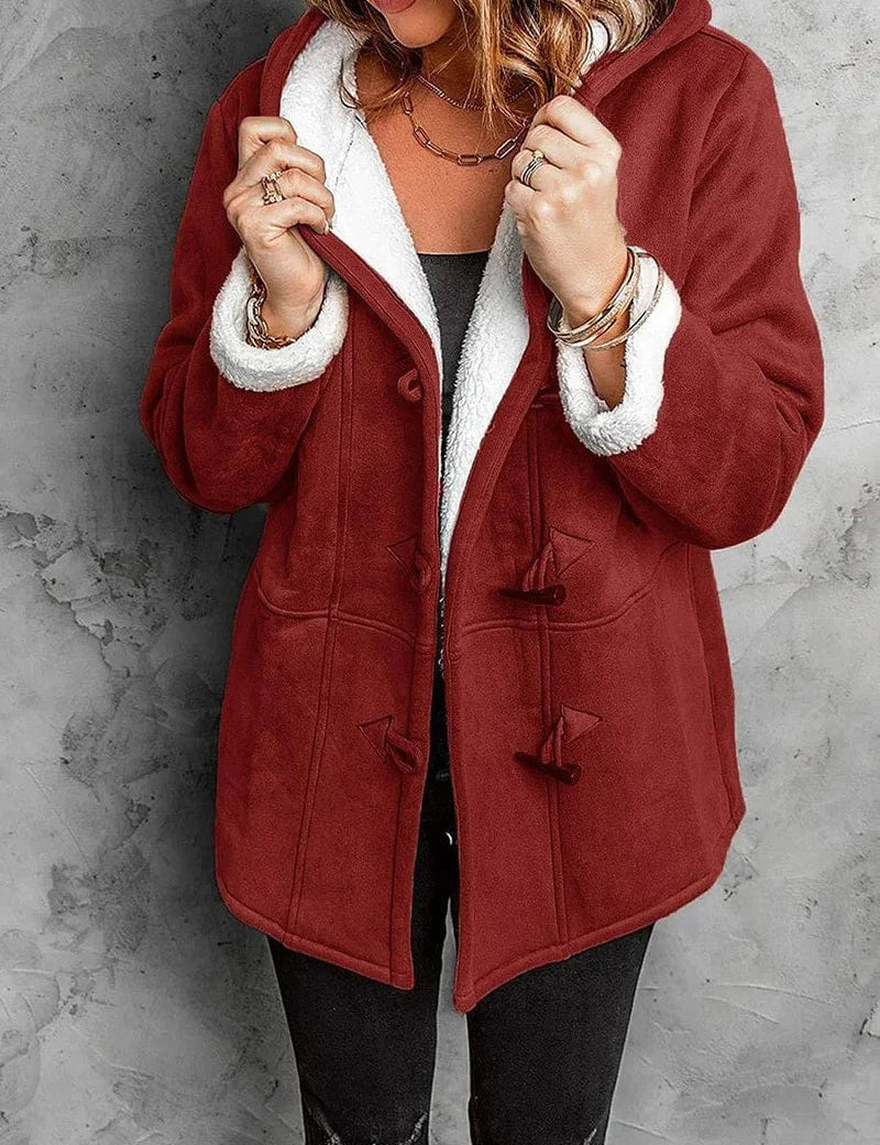 Elegant Cashmere Hooded Coat Red Hooded Coat