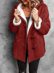Elegant Cashmere Hooded Coat Red Hooded Coat