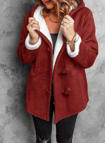 Elegant Cashmere Hooded Coat Red Hooded Coat