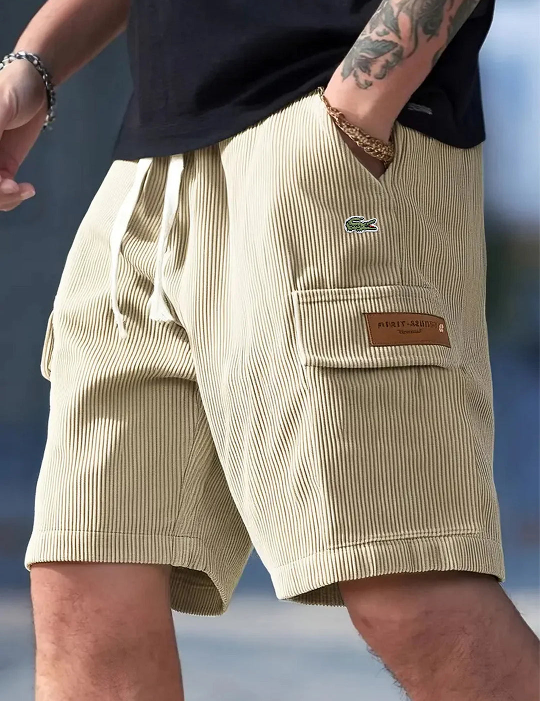 Men’s Loose Striped Casual All-Match Shorts Khaki Shorts