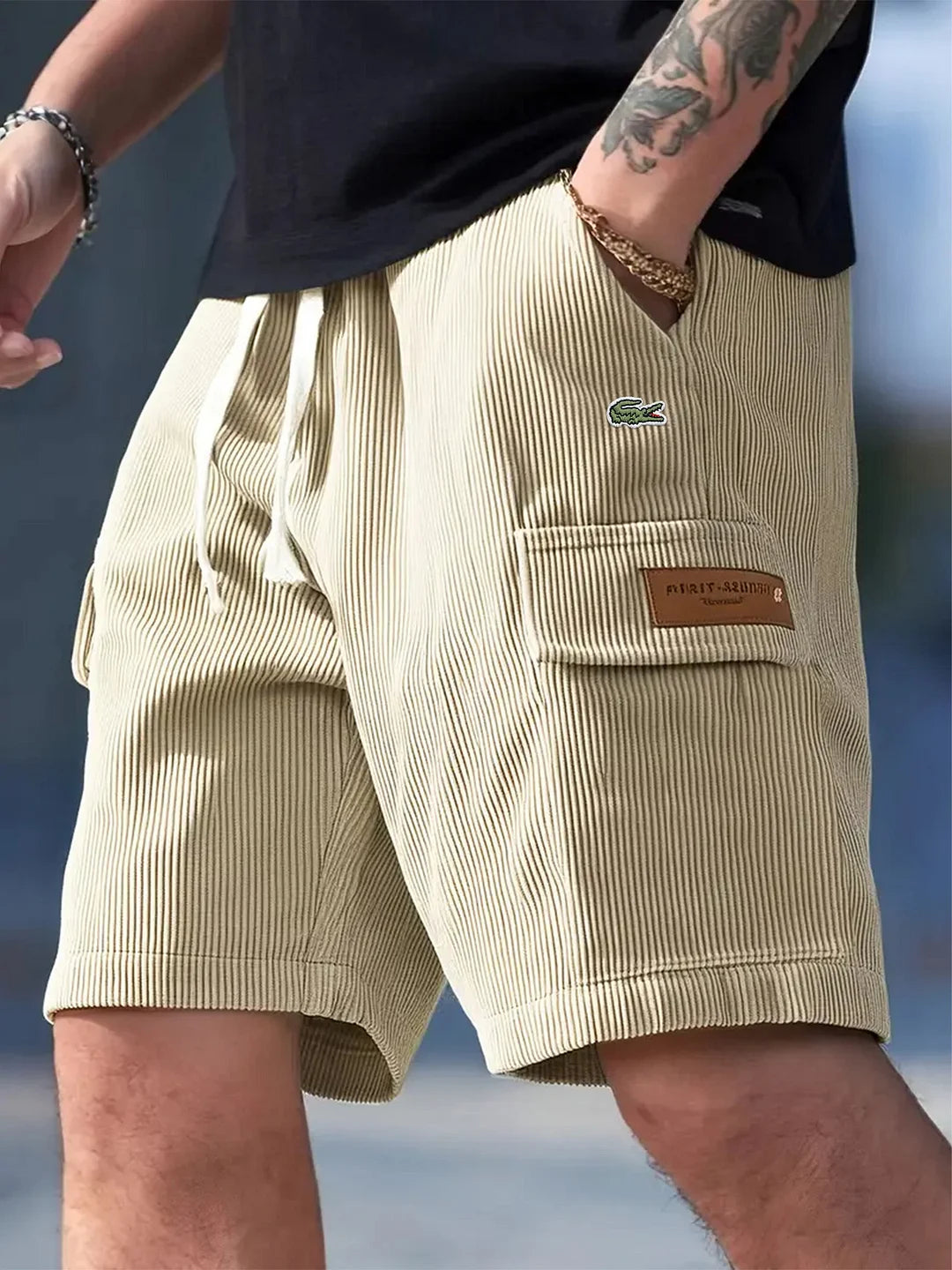Men’s Loose Striped Casual All-Match Shorts Khaki Shorts