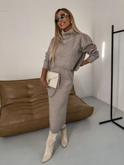 Leona | Elegant Warm Set Dark beige Dress