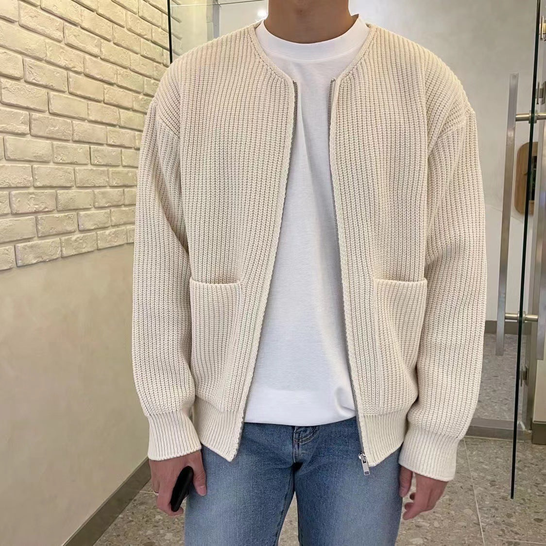 Men’s Lined Zip Knit Cardigan Sweater Cardigans