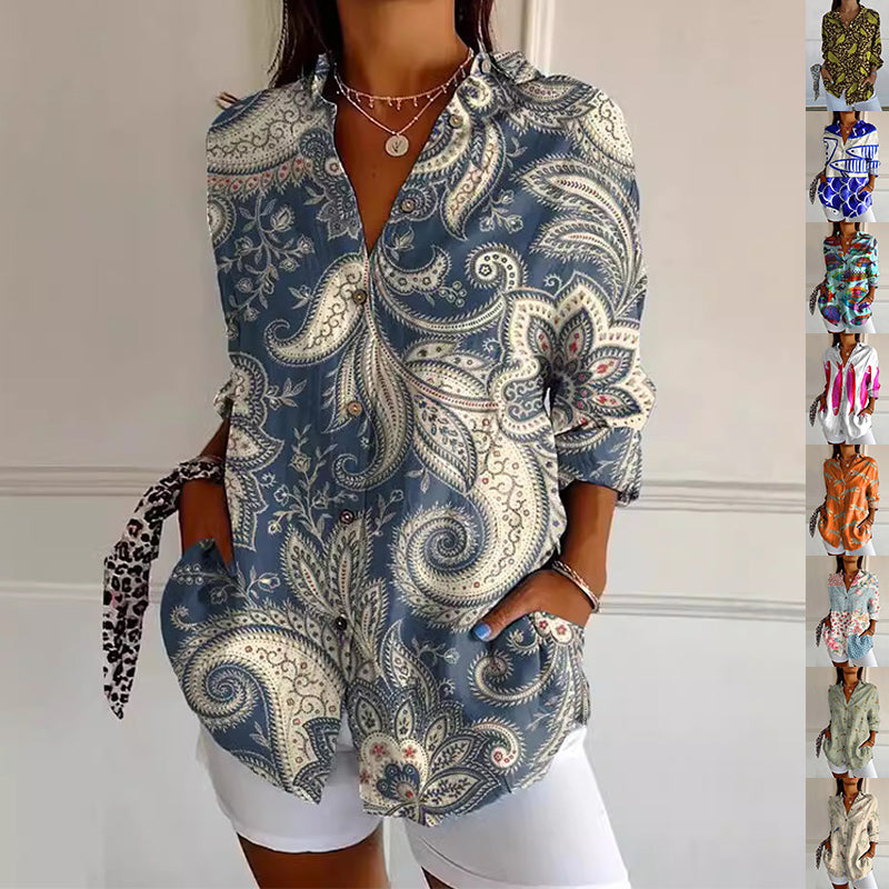 Women’s Floral Stand‑Collar Shirt Shirts