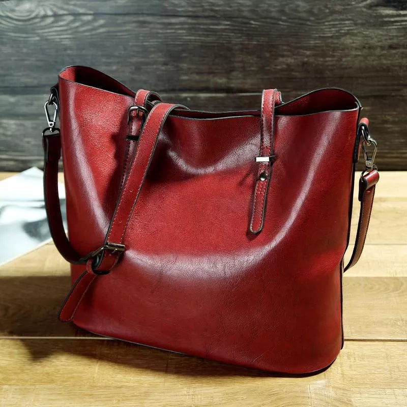 Nicholle | Vintage Leather Shoulder Handbag Red Handbags