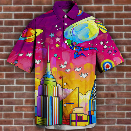 Men's 3D Printed Short Sleeve Lapel Shirt S9534261 Shirts