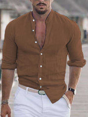 Men's Long Sleeve Solid Color Casual Shirt LTMC Brown Shirts
