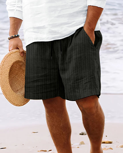 Men's Striped Drawstring Summer Shorts Black Shorts