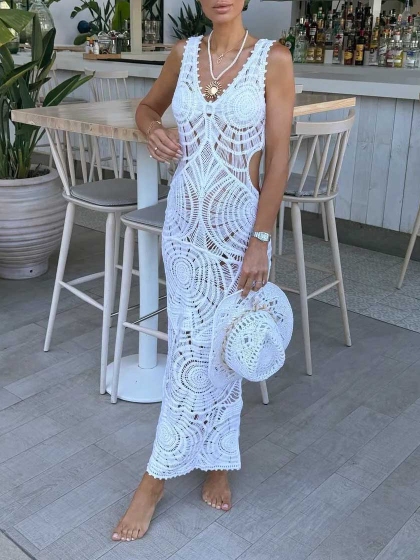 Beach Hollow V-neck Slim Sexy Midi Dress Dresses