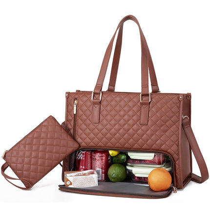 2-in-1 Lunch Tote Bag for Stylish Professional Women Dark Brown 36x16x30cm Tote Bags