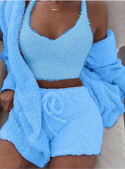 3-Piece Women’s Pajama Set | Crop Top, Shorts & Jacket Women Pants