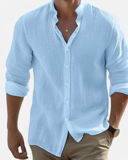 Men's Cotton Linen Beach Shirts Blue Shirt