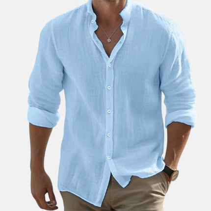 Men’s Cotton-Linen Beach Shirt Blue Shirt