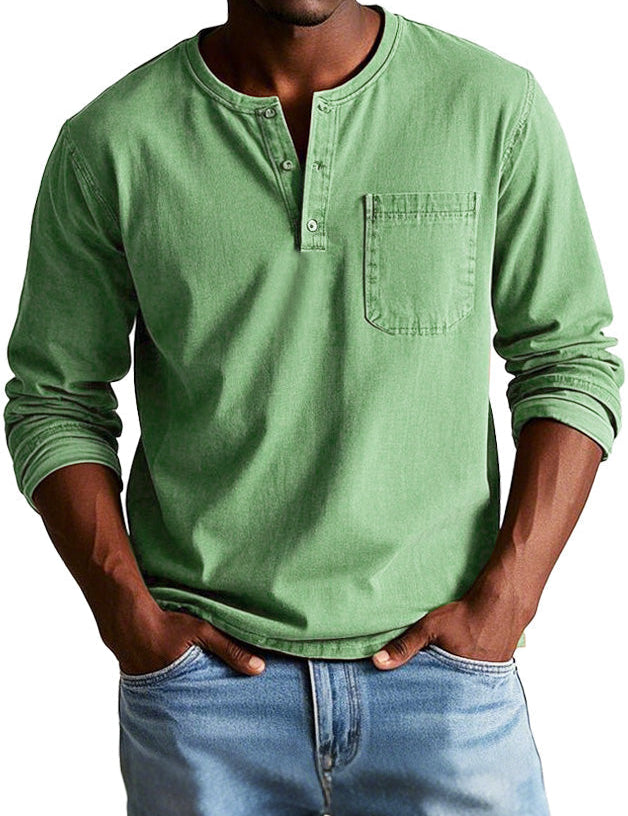 Timeless Long Sleeve Henley Shirt Green Men Shirts
