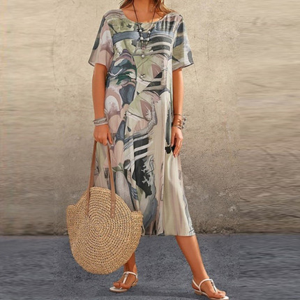 Taylor | Comfortable Floral Dress Gray Dresses