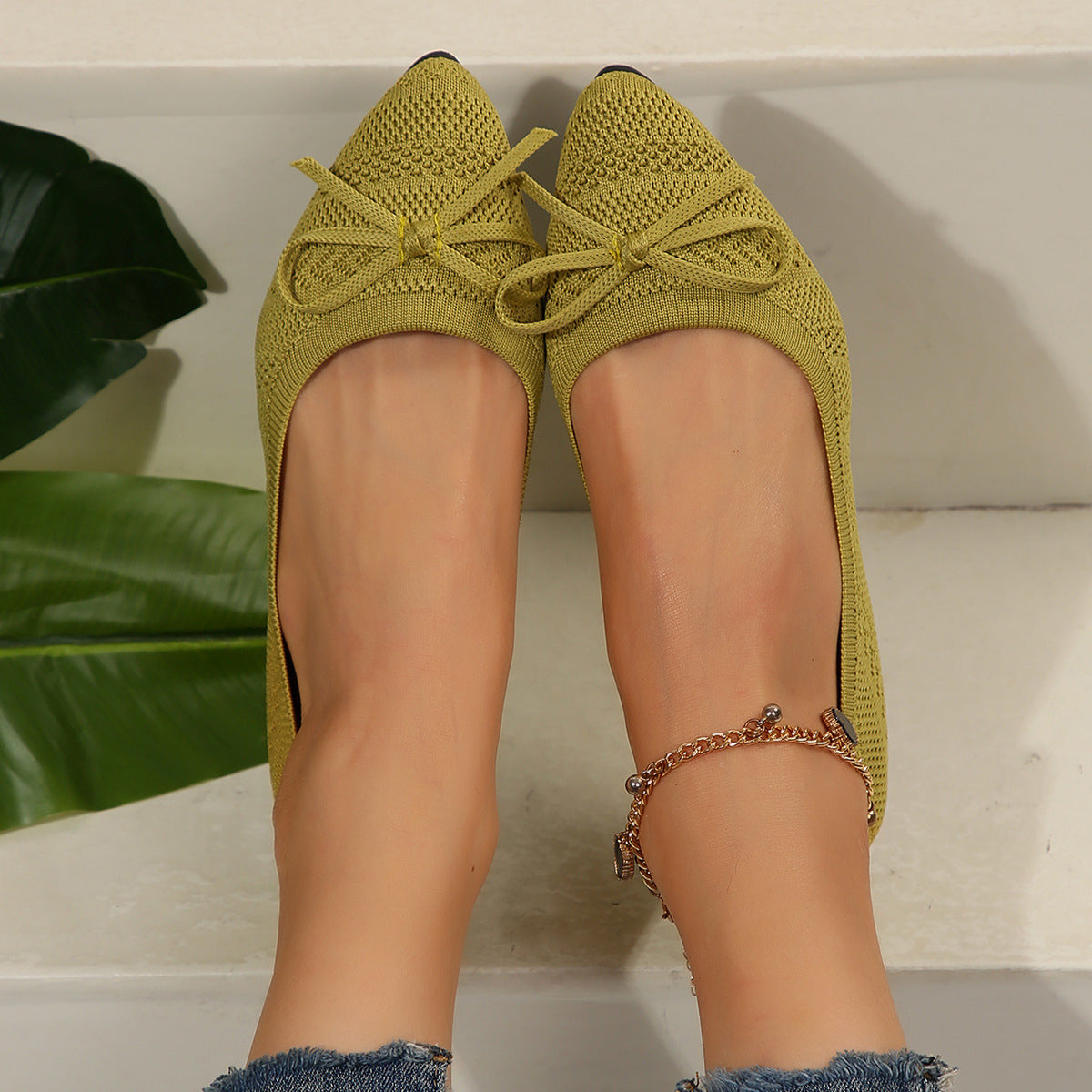 Bow Knitted Loafers Matcha Loafers