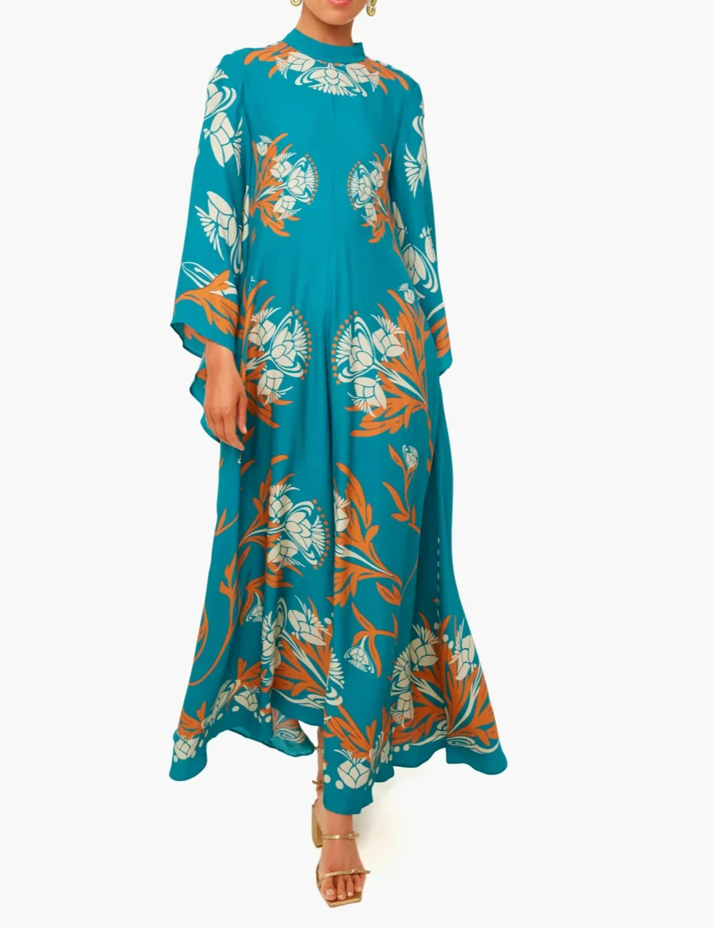 Vintage Stunning Print Maxi Dress Blue Dresses
