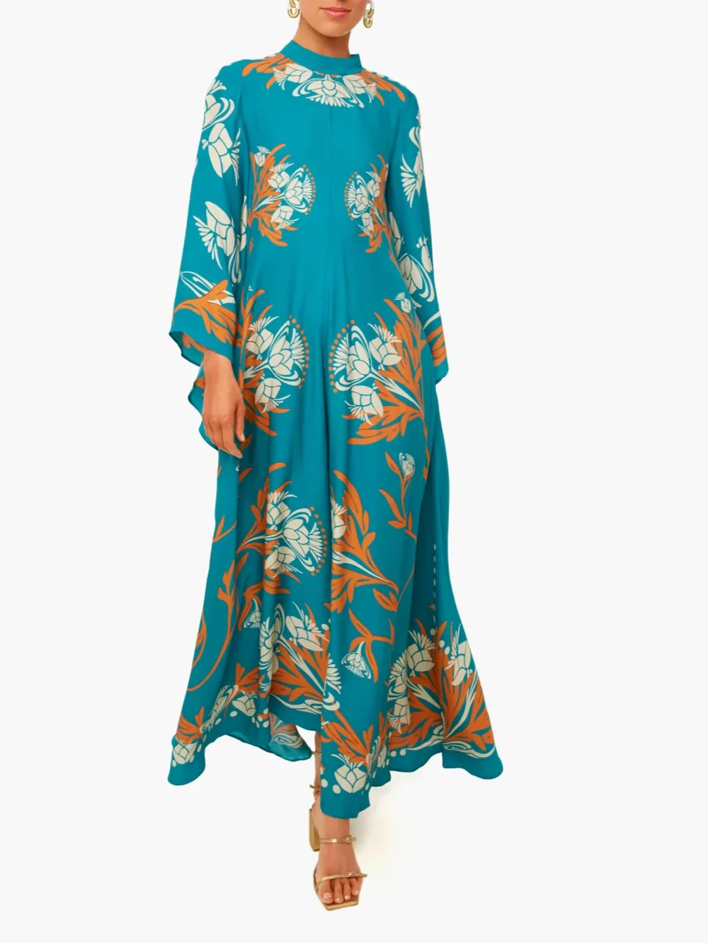 Vintage Stunning Print Maxi Dress Blue Dresses