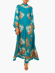 Vintage Stunning Print Maxi Dress Blue Dresses