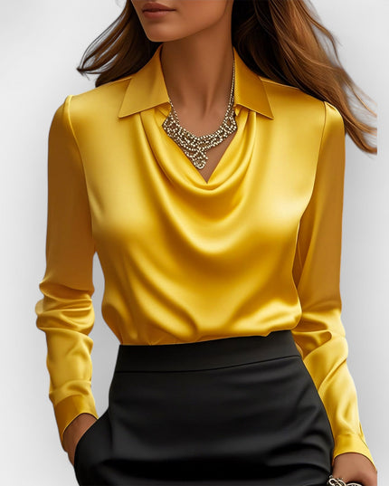 Women’s Swing‑Collar Satin Blouse Gelb Women Blouse