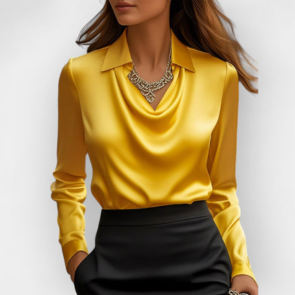 Women’s Swing‑Collar Satin Blouse Gelb Women Blouse