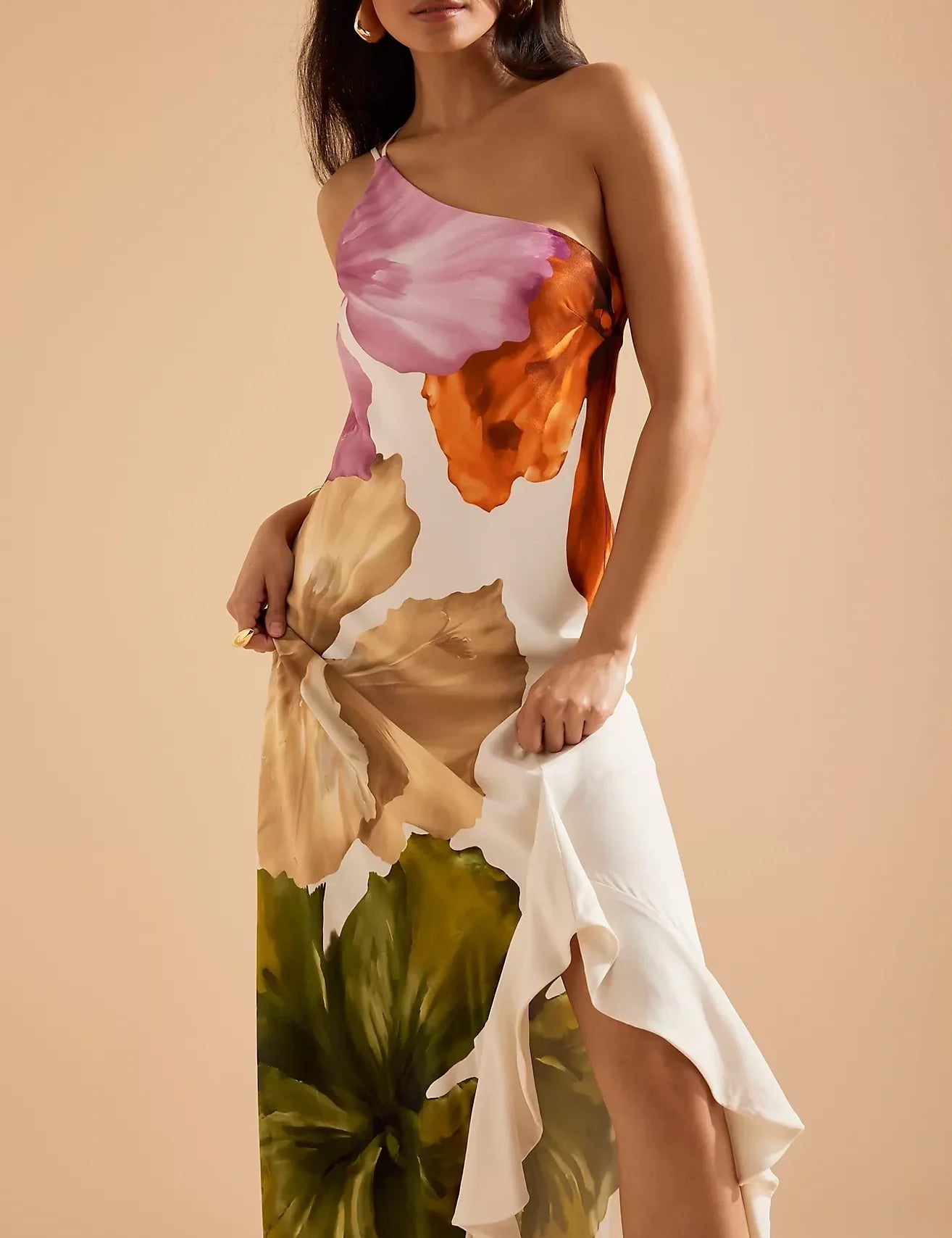 One-Shoulder Maxi Slip Dress Dresses