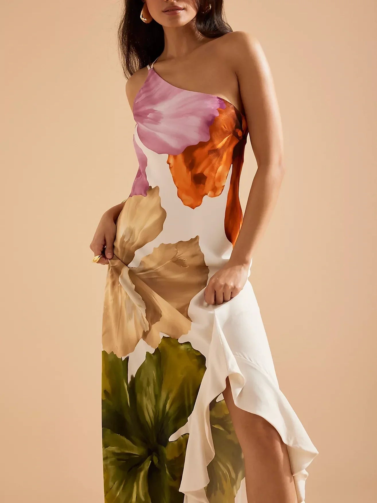 One-Shoulder Maxi Slip Dress Dresses