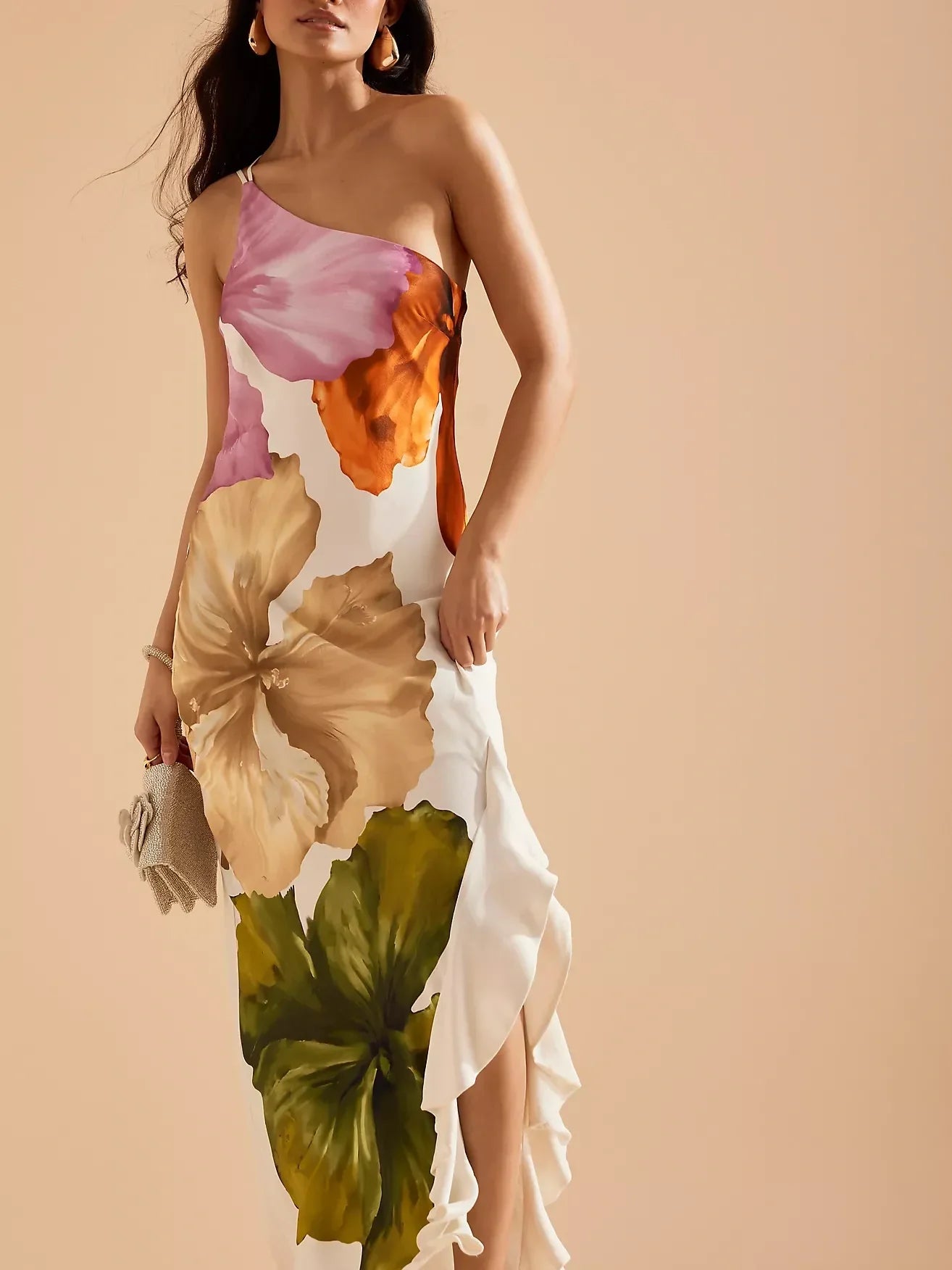 One-Shoulder Maxi Slip Dress Dresses