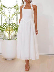 Waist Little Black Halter Neck Dress Mid Length Dress Dresses