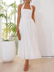 Waist Little Black Halter Neck Dress Mid Length Dress White Dresses