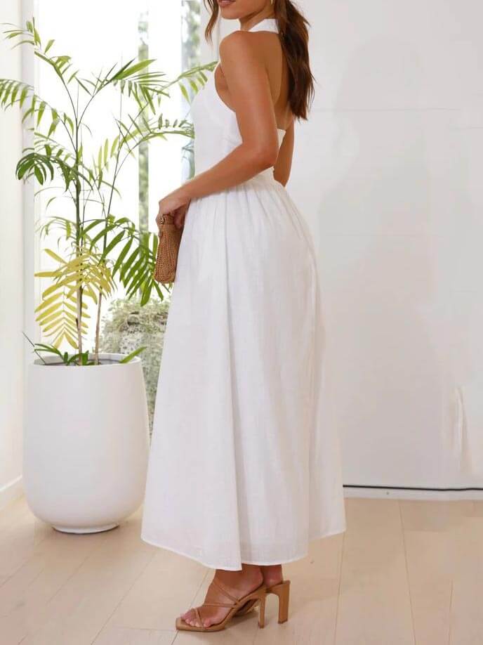 Waist Little Black Halter Neck Dress Mid Length Dress Dresses