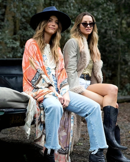 Elegant Long Floral Kimono Robe for Women Dresses