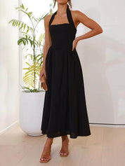 Waist Little Black Halter Neck Dress Mid Length Dress Dresses