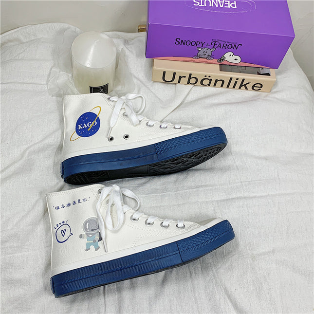 Space Walk High-Top Shoes – Futuristic Canvas Sneakers Sneakers