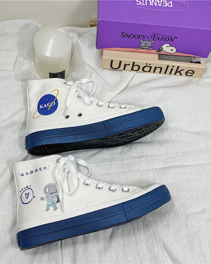 Space Walk High-Top Shoes – Futuristic Canvas Sneakers White Sneakers