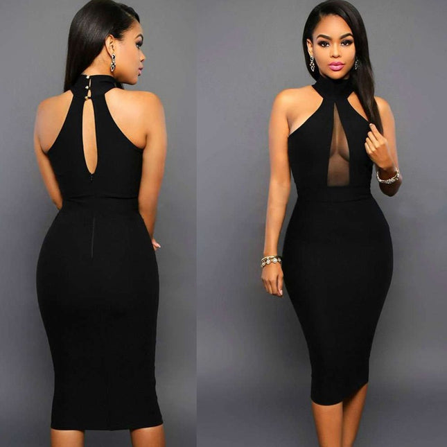 Elegant Satin Bodycon Party Dress Black Dresses