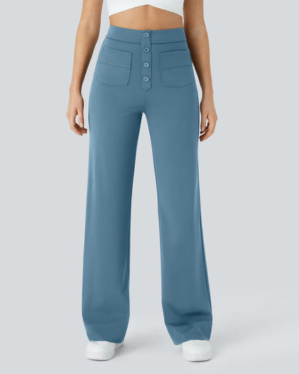 Jade | Elastic pants with high Waist Light blue Trousers