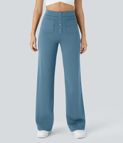 Jade | Elastic pants with high Waist Light blue Trousers