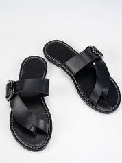 Women's Summer Buckle Toe Clip Sandals Black Sandals
