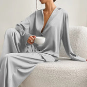 Ultra-Luxe Women’s Silk Wide-Leg Pajama Set Outfit Sets