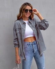 Ripped Overshirt Jacket for Women Grey Jackets