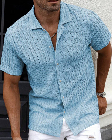 Men's Slim Fit Short Sleeve Casual Shirt Light Blue Shirts