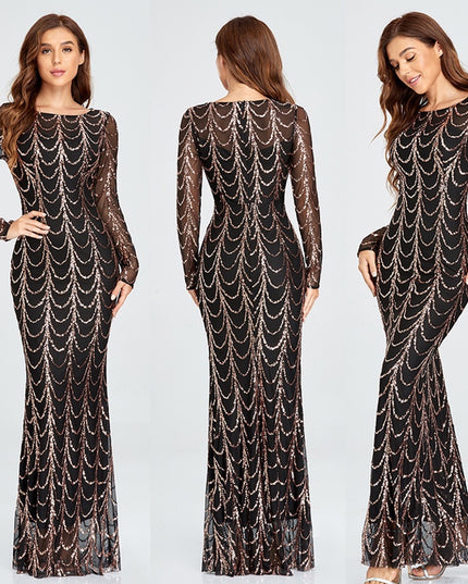 Elegant Sequin Long Sleeve Maxi Dress Figure2 Dresses