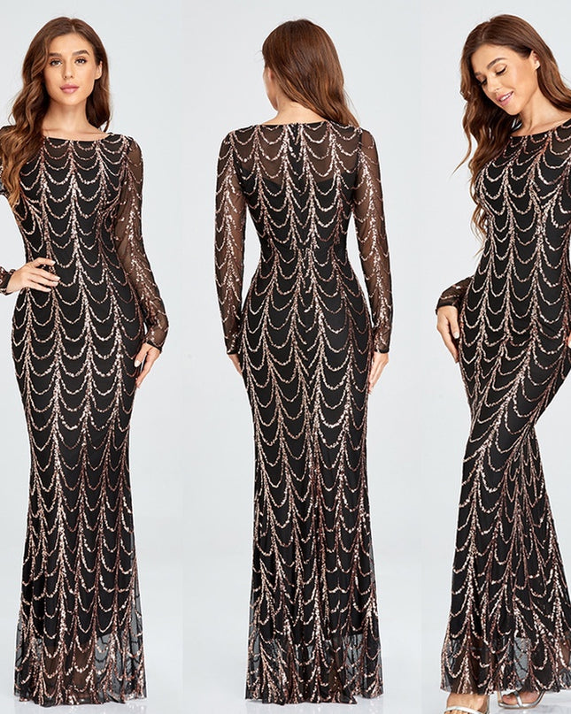 Elegant Sequin Long Sleeve Maxi Dress Figure2 Dresses