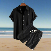 Linen Shirt and Shorts Set Black Men Set