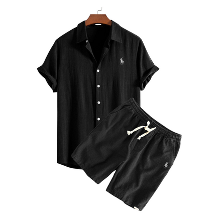 Linen Shirt and Shorts Set Black Men Set